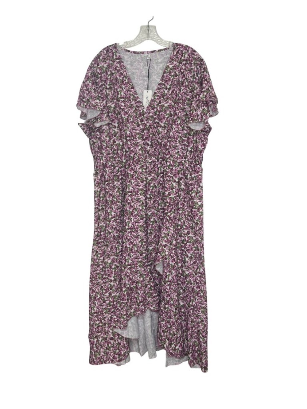 In'voland Floral Ruffle Vneck Maxi Dress 22W Purple Green New High-Low Hem